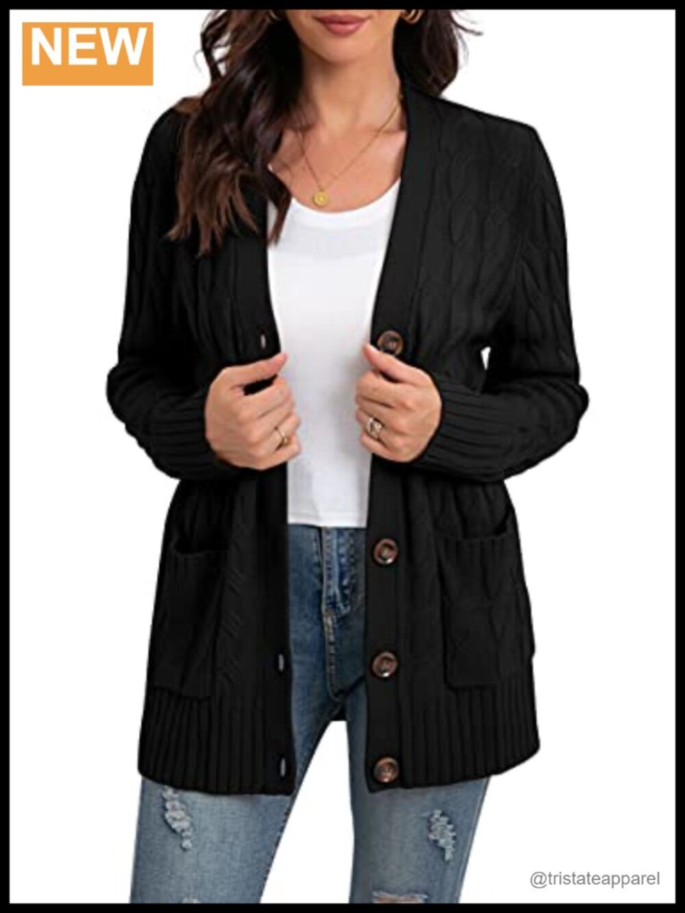 Women's Long Sleeve Cable Knit Cardigan Sweater with Pockets